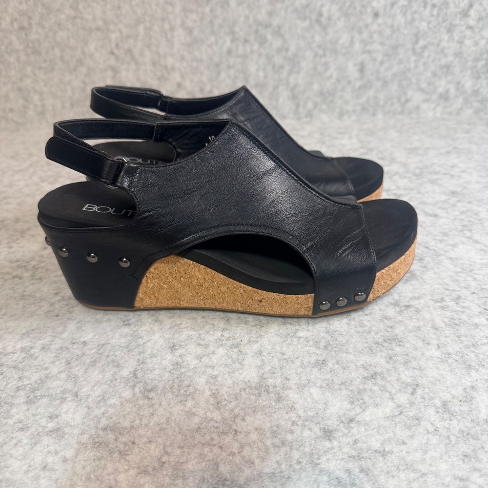 Boutique by Corkys Carley Wedge Women 10 Black Studded Platform Slingback